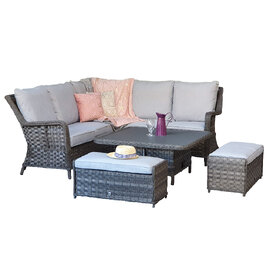 Malti Glass Top Garden Lift Up Dining Set With 2 Ottomans In Grey