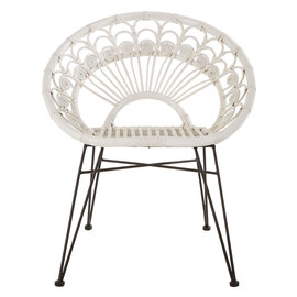 Hunor White Kubu Rattan Chair With Black Iron Legs   