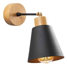 Manavgat Bell Shape Metal Wall Lamp in Black and Oak