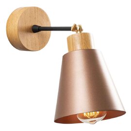 Manavgat Bell Shape Metal Wall Lamp in Copper and Oak