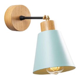 Manavgat Bell Shape Metal Wall Lamp in Turquoise and Oak