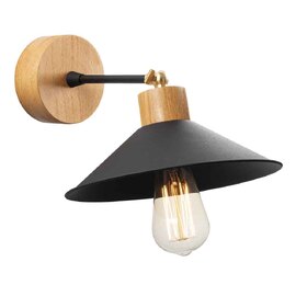 Manavgat Dome Shape Metal Wall Lamp in Black and Oak
