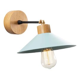 Manavgat Dome Shape Metal Wall Lamp in Turquoise and Oak