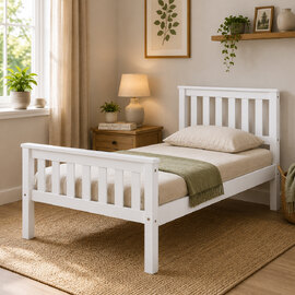 Maire High Foot End Pine Wooden Single Bed In White