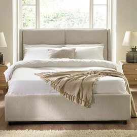 Manistee Fabric Ottoman Storage King Size Bed In Beige