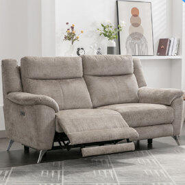 Mankato Fabric Electric Recliner 3 Seater Sofa In Fossil