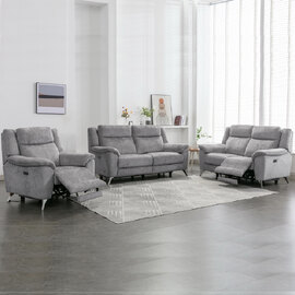 Mankato Fabric Electric Recliner Sofa Suite In Ash