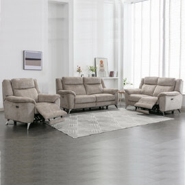 Mankato Fabric Electric Recliner Sofa Suite In Fossil