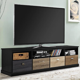 Maraca Large Wooden TV Stand With 4 Drawers In Black