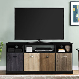 Maraca Wooden TV Stand with 4 Doors in Black and Multicolour