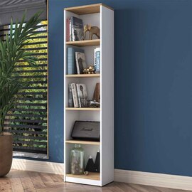 Marbella Large Wooden Bookcase with 5 Shelves in White and Walnut