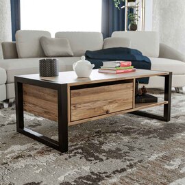 Marbella Wooden Coffee Table with 1 Drawer in Atlantic Pine and Black