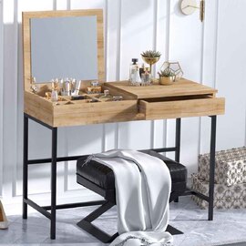 Marbella Wooden Dressing Table with Mirror and Metal Frame in Oak