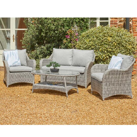 Marfa Glass Top Garden Lounge Sofa Set With Coffee Table In Stone