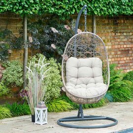 Marfa Rattan Swing Seat Hanging Egg-Shaped Chair in Sand