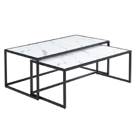Marion High Gloss Nesting Coffee Tables In White Marble Effect