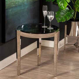Markeb Smoky Grey Glass End Table With Silver Steel Frame