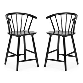 Marleno Black Wooden Bar Stools in Pair
