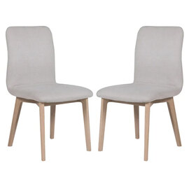 Marlon Natural Fabric Dining Chairs With Oak Legs In Pair