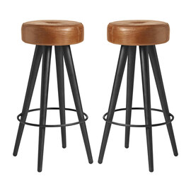 Maror Bruciato Tan Genuine Leather Bar Stools In Pair