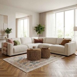 Marqen Fabric Corner Sofa in Light Beige