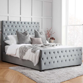 Marquise Fabric King Size Bed In Grey