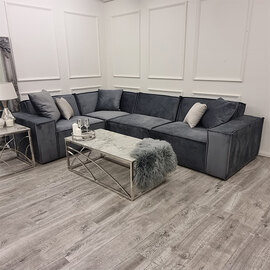 Marsett Velvet Corner Sofa In Steel