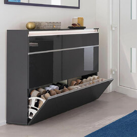 Marshall 120cm High Gloss Shoe Cabinet With 2 Flap Doors In Anthracite