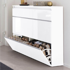 Marshall 120cm High Gloss Shoe Cabinet With 2 Flap Doors In White