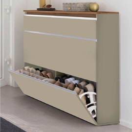Marshall 120cm Wooden Shoe Cabinet With 2 Flap Doors In Taupe And Oak