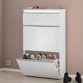 Marshall 60cm High Gloss Shoe Cabinet With 2 Flap Doors In White