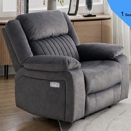 Martinez Fabric Electric Recliner 1 Seater Sofa - Slate Grey