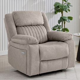 Martinez Fabric Electric Recliner 1 Seater Sofa - Taupe