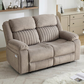 Martinez Fabric Electric Recliner 2 Seater Sofa - Taupe