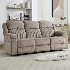 Martinez Fabric Electric Recliner 3 Seater Sofa - Taupe