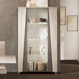 Marvix Grey High Gloss Display Cabinet with LED Lighting and 2 Doors