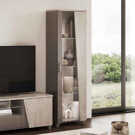 Marvix Grey High Gloss Display Cabinet with LED Lighting and Right Door