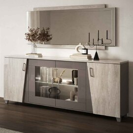 Marvix Grey Large High Gloss Sideboard with LED Lighting and 4 Doors