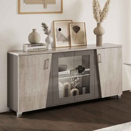 Marvix Grey Small High Gloss Sideboard with LED Lighting and 4 Doors