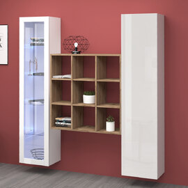 Marysville High Gloss LED Display Cabinet With 2 Doors And 6 Shelves In White Oak
