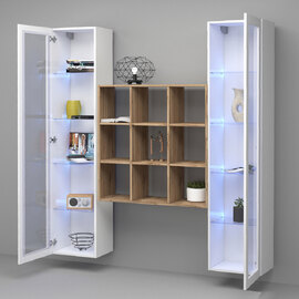 Marysville High Gloss LED Display Cabinet With 2 Glass Doors And 6 Shelves In White
