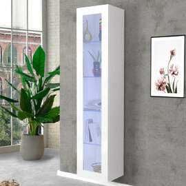 Mcrae Wooden LED Display Cabinet With 1 Glass Door In Matt White