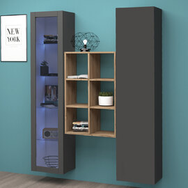 Marysville Wooden LED Display Cabinet With 2 Doors And 6 Shelves In Anthracite Oak