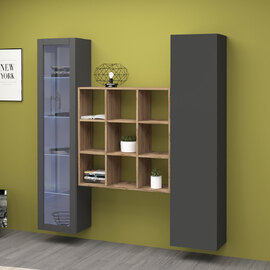 Marysville Wooden LED Display Cabinet With 2 Doors And 9 Shelves In Anthracite Oak