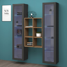 Marysville Wooden LED Display Cabinet With 2 Glass Doors And 6 Shelves In Anthracite
