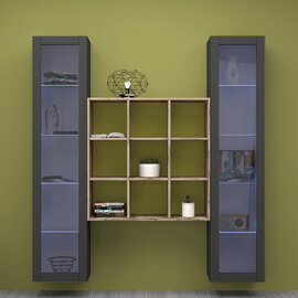 Marysville Wooden LED Display Cabinet With 2 Glass Doors And 9 Shelves In Anthracite