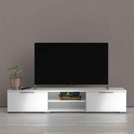 Matcher High Gloss TV Stand With 2 Doors 2 Shelves In White