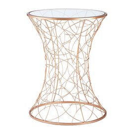 Akron Round Glass Side Table With Rose Gold Metal Frame