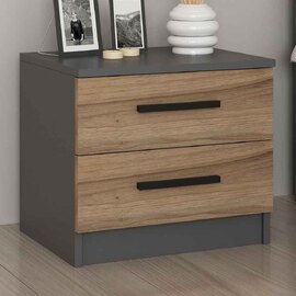 Mavero Wooden Bedside Cabinet With 2 Drawers in Anthracite and Walnut