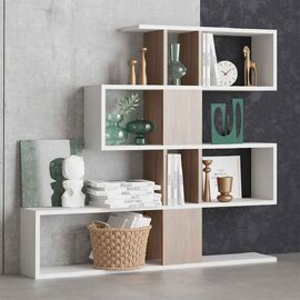 Mavero Wooden Shelving Unit with 10 Shelves in White and Walnut
